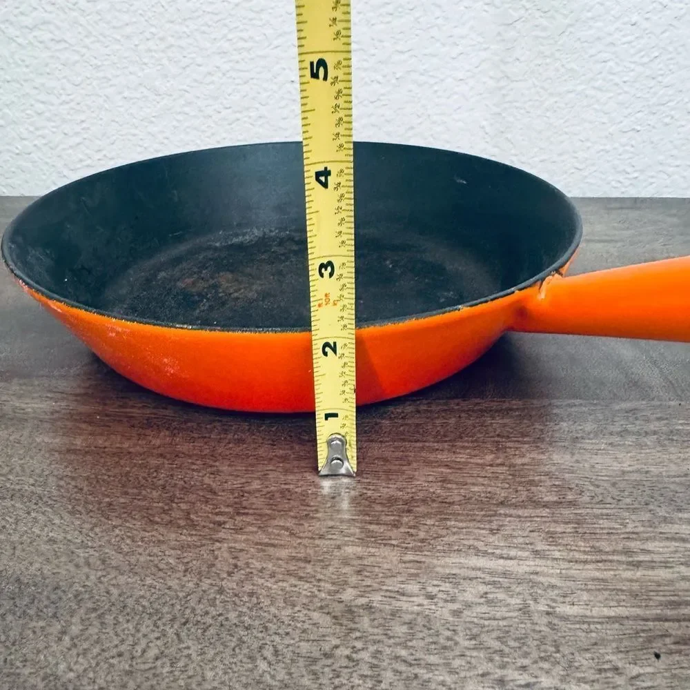 Vintage LeCreuset Flame Orange Enamel Cast Iron Cookware Skillet Pan
